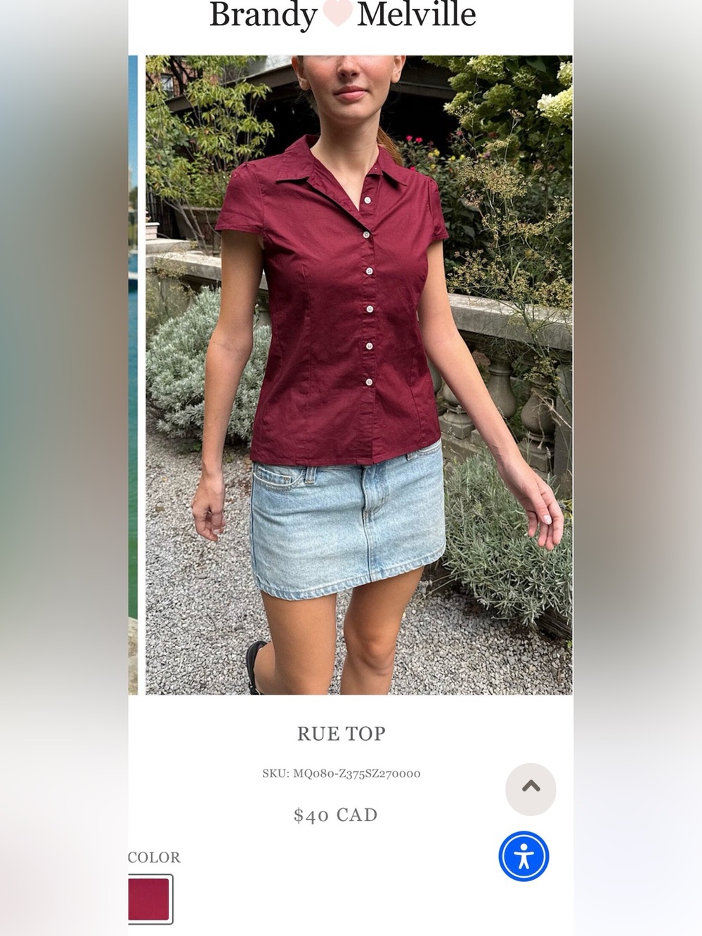 Brandy Melville Burgundy Short-Sleeve Button-Front Rue Top
